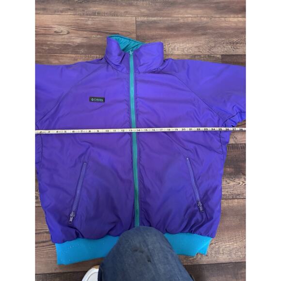 Vintage Columbia Womens Reversible Bomber Jacket Large Blue Purple Full Zip 90s - Picture 9 of 12